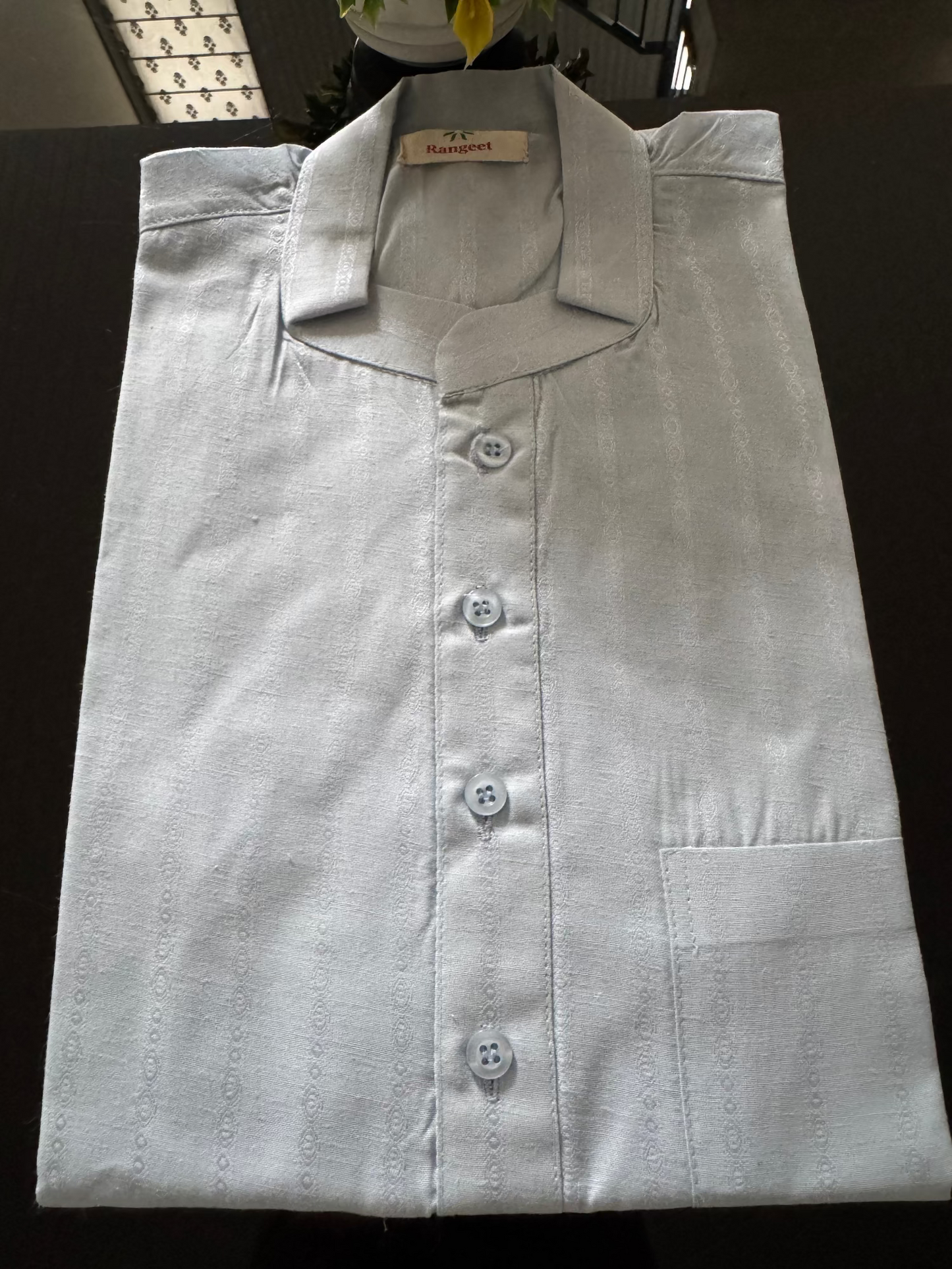 light blue half-sleeves cotton short kurta for men