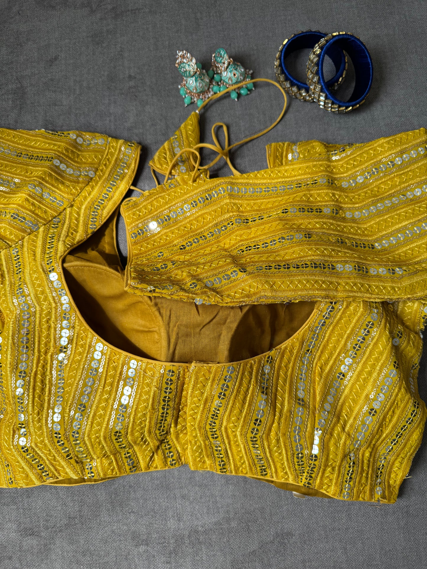 yellow embroidered georgette long-sleeves blouse
