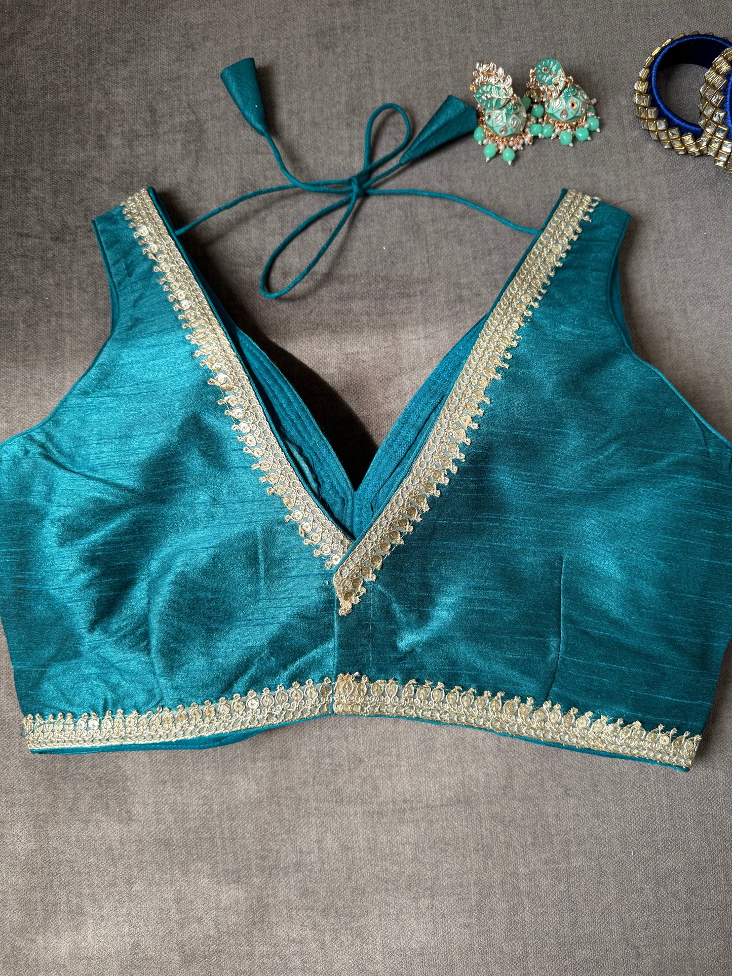 teal blue silk blouse