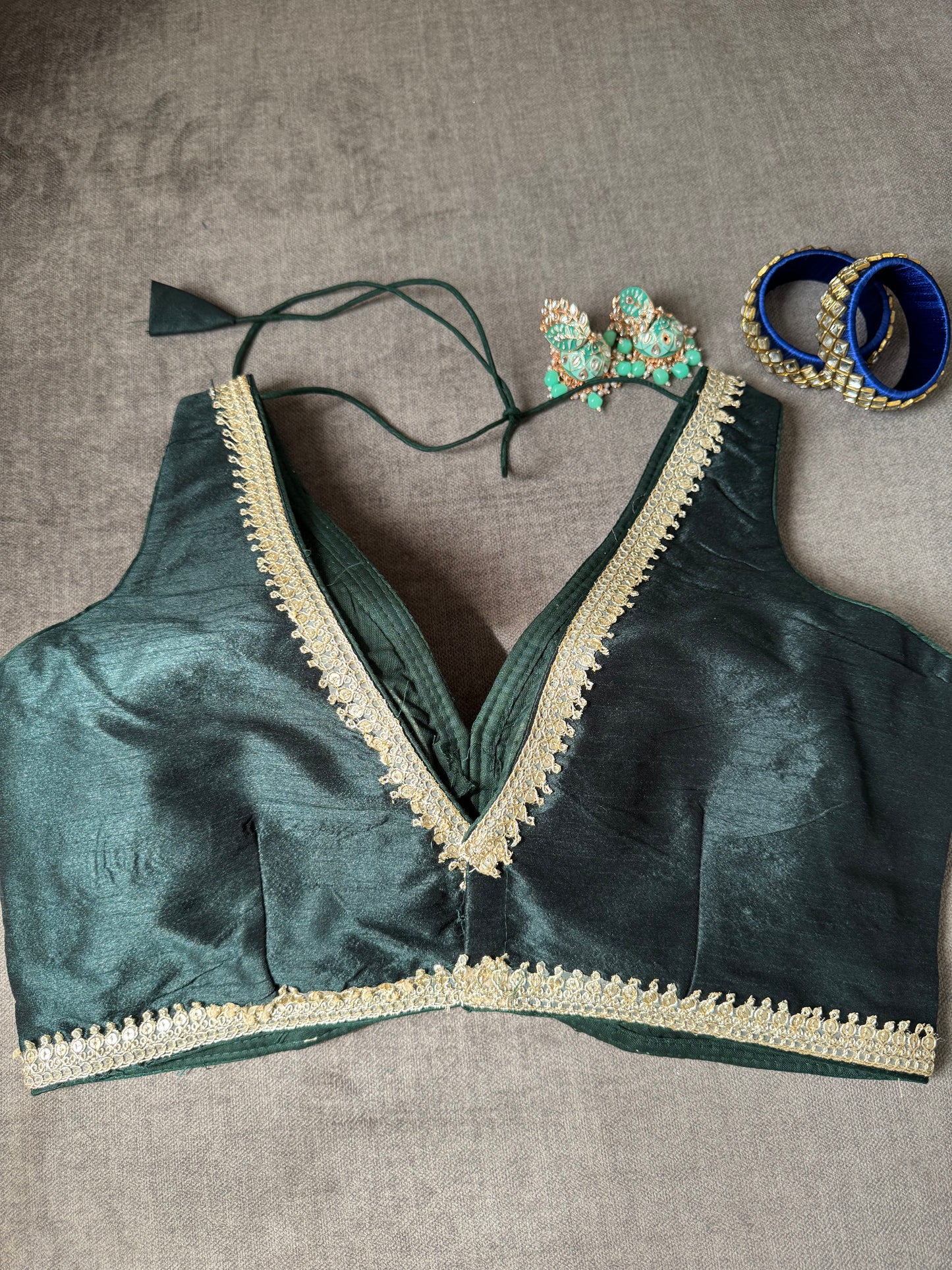 bottle green silk blouse