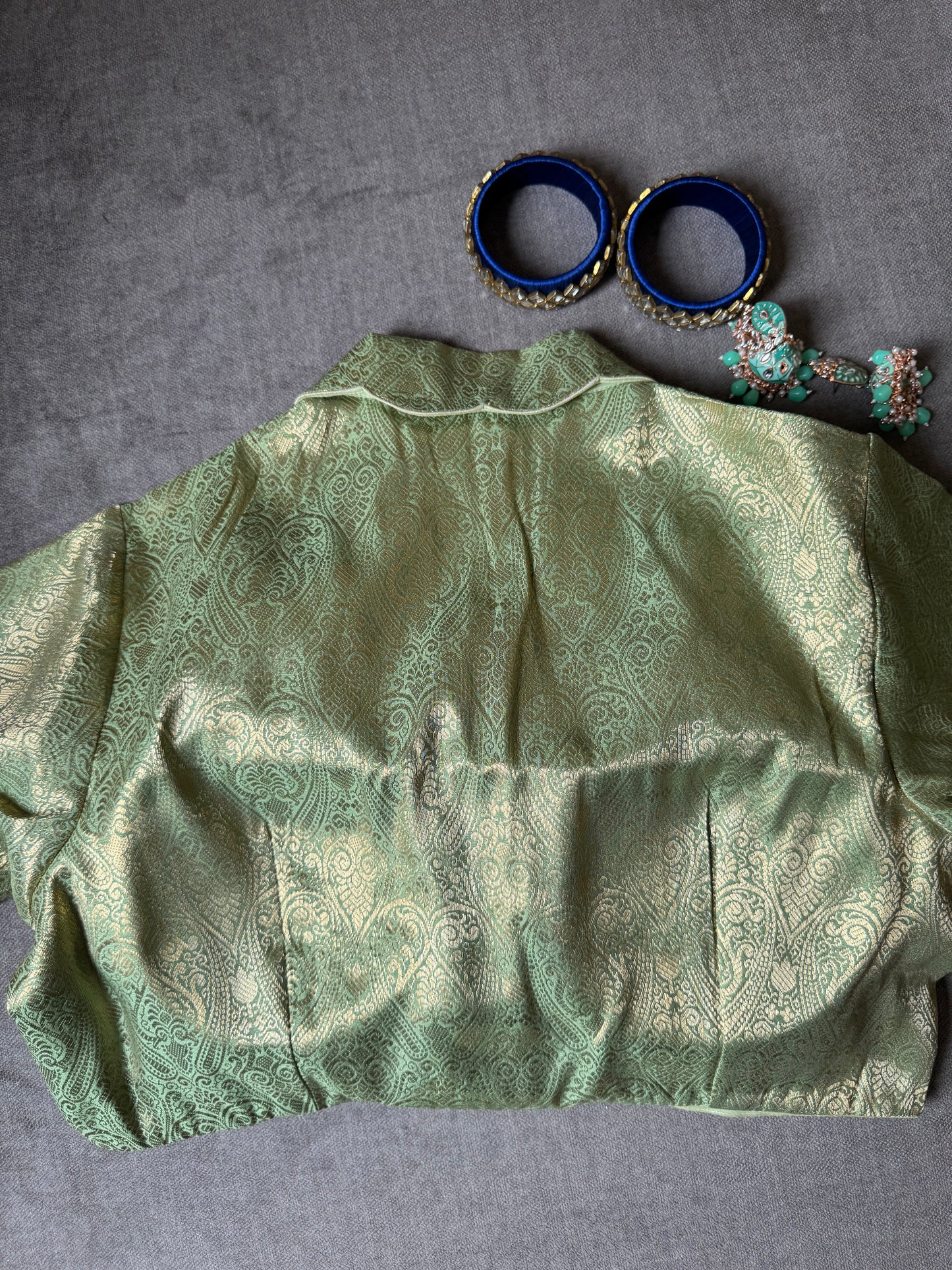 light-green brocade silk blouse