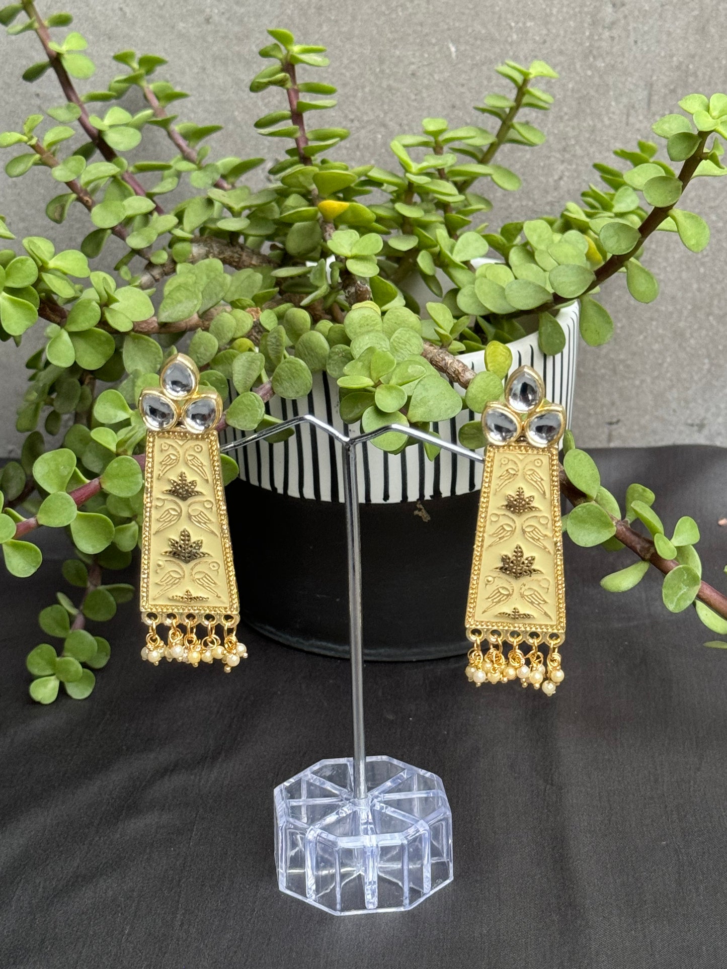 kundan with minakari yellow earrings for women