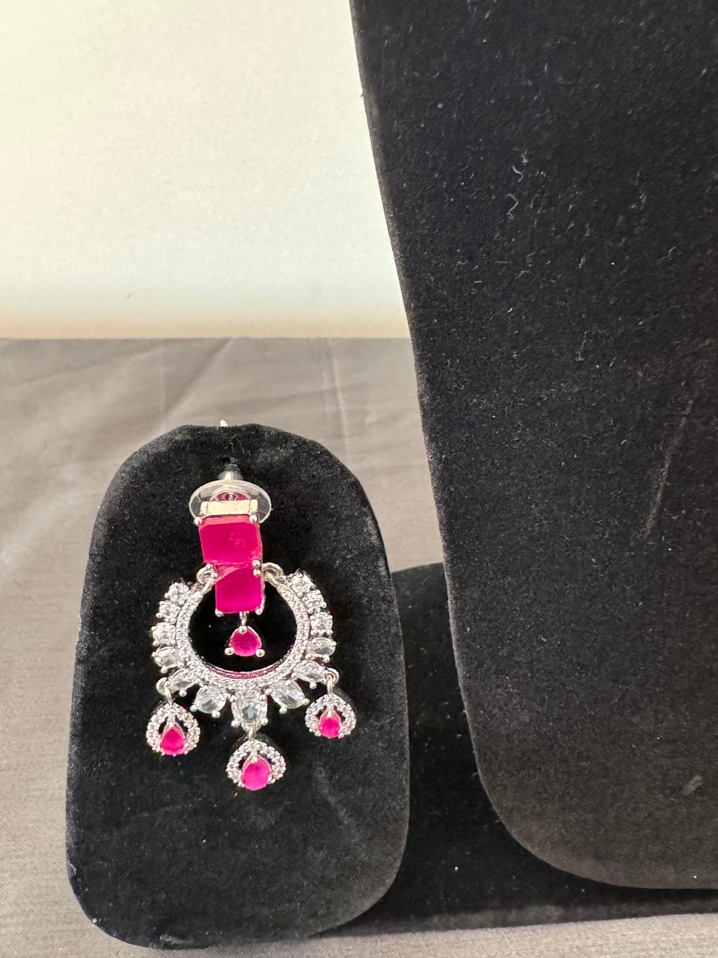 american-diamond with semi-precious ruby stones necklace set for women with earrings