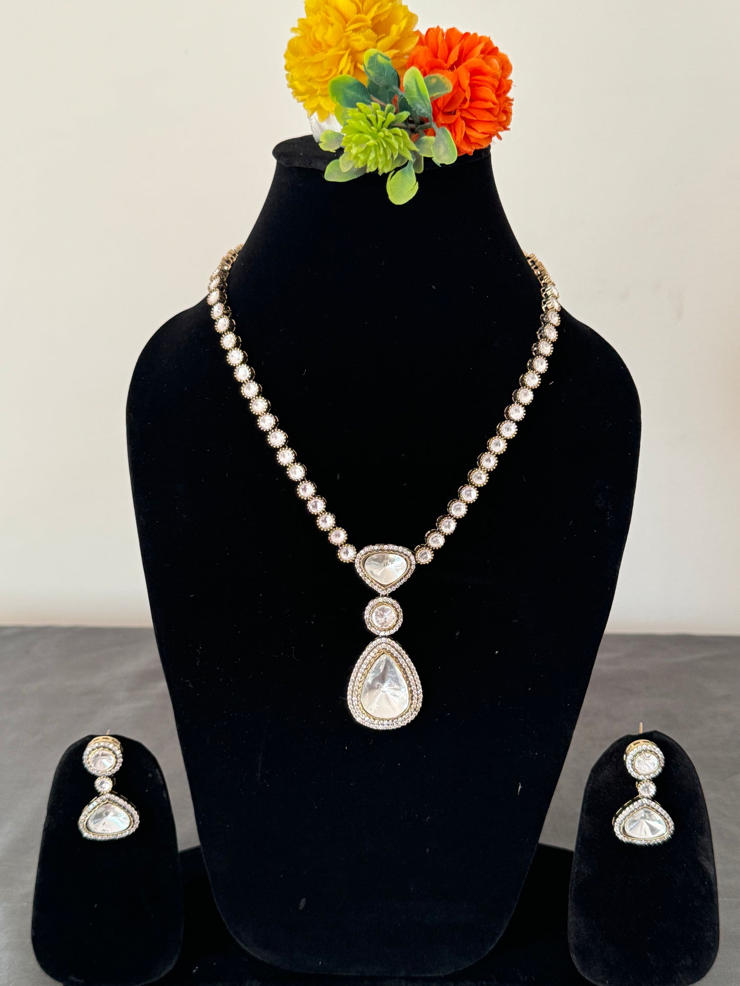 uncut diamond polki necklace set for women with earrings