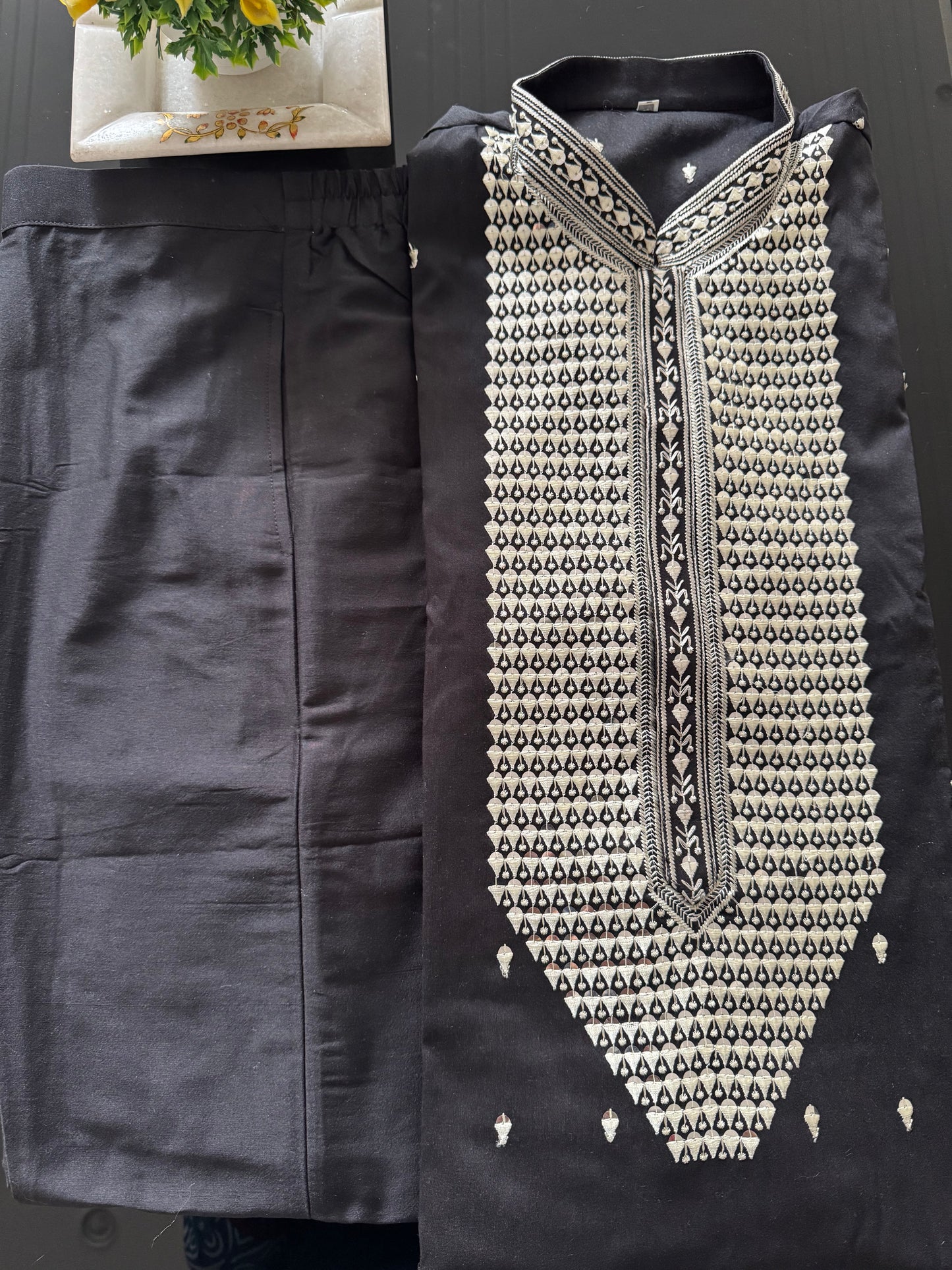 black,cotton-silk,men's kurta-pyjama(pants)
