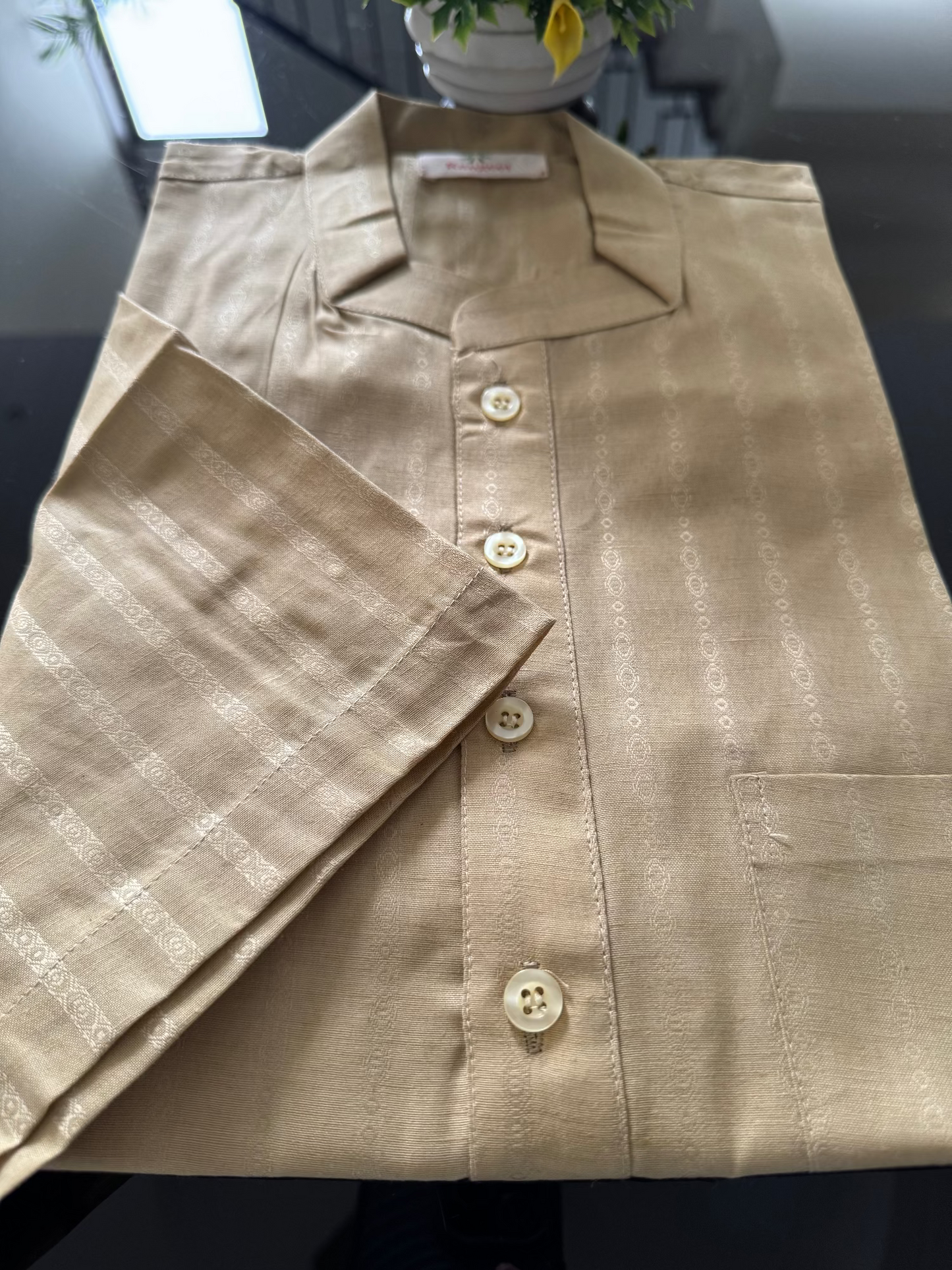 light brown half-sleeves cotton short kurta for men