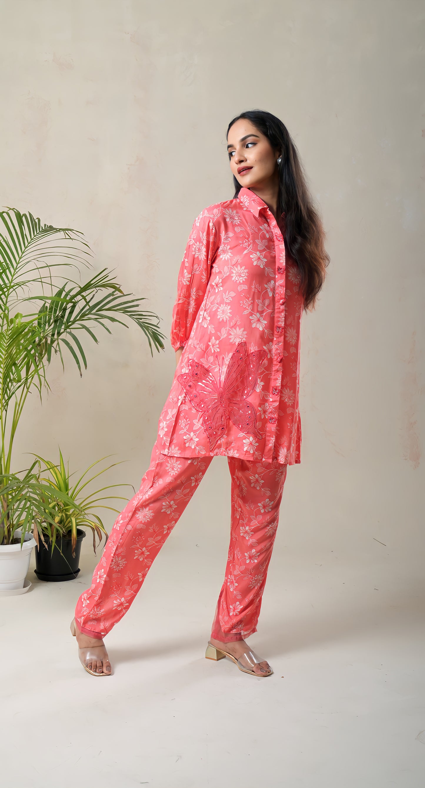 peach embroidered outfit