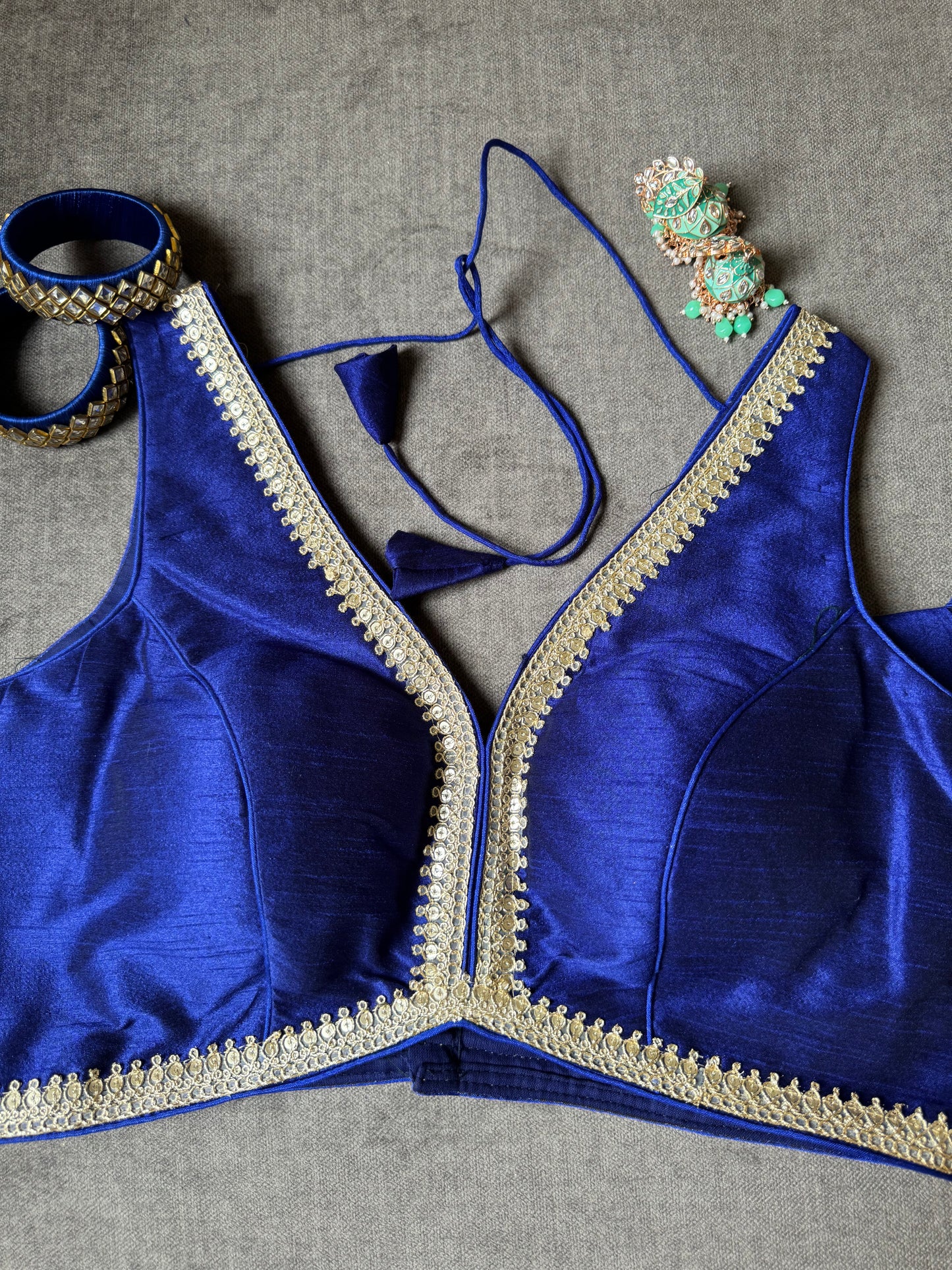 royal-blue silk blouse