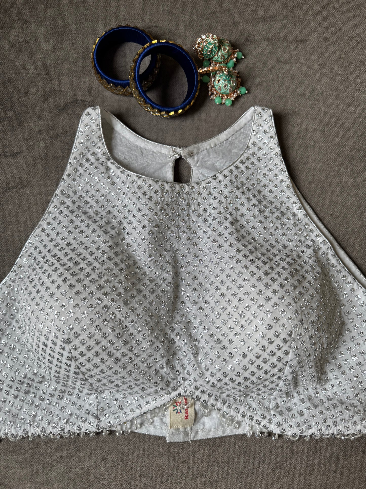 white-silver halter neck georgette blouse