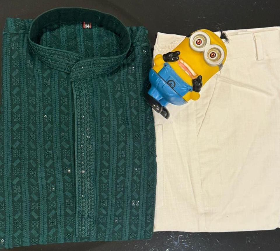 green, lakhnawi georgette boys kurta pajama