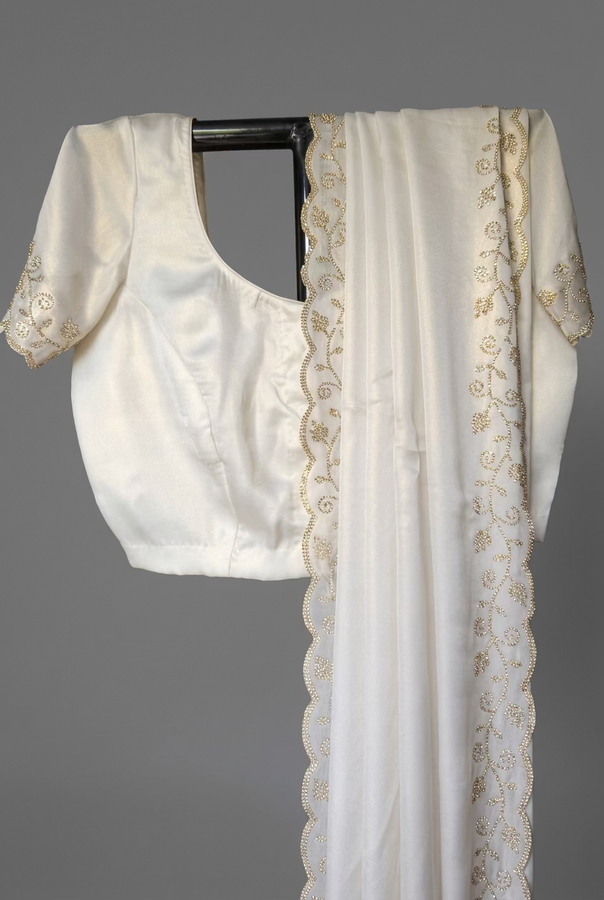 saree with stitched blouse set