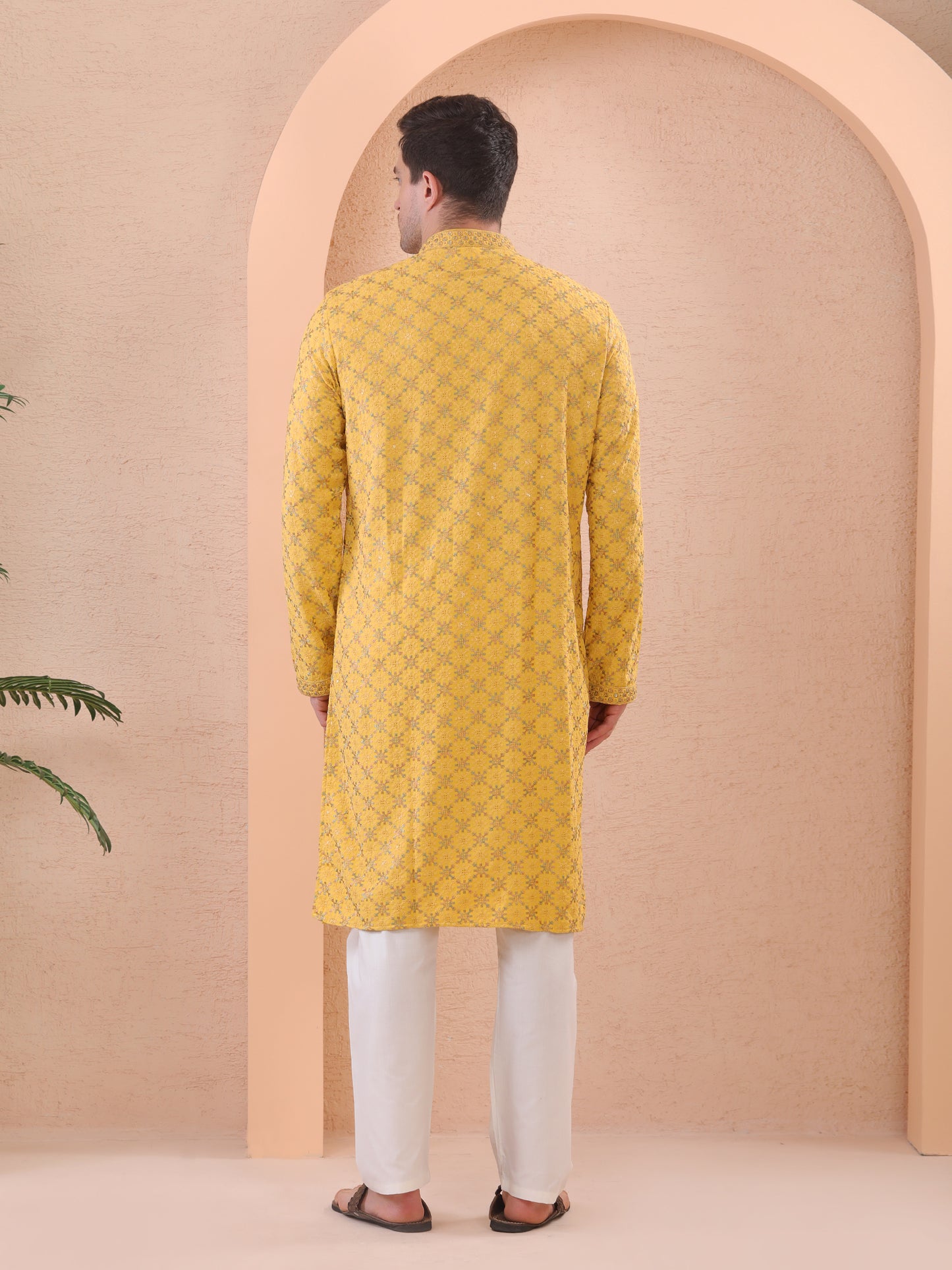 yellow stylish kurta pajama set.