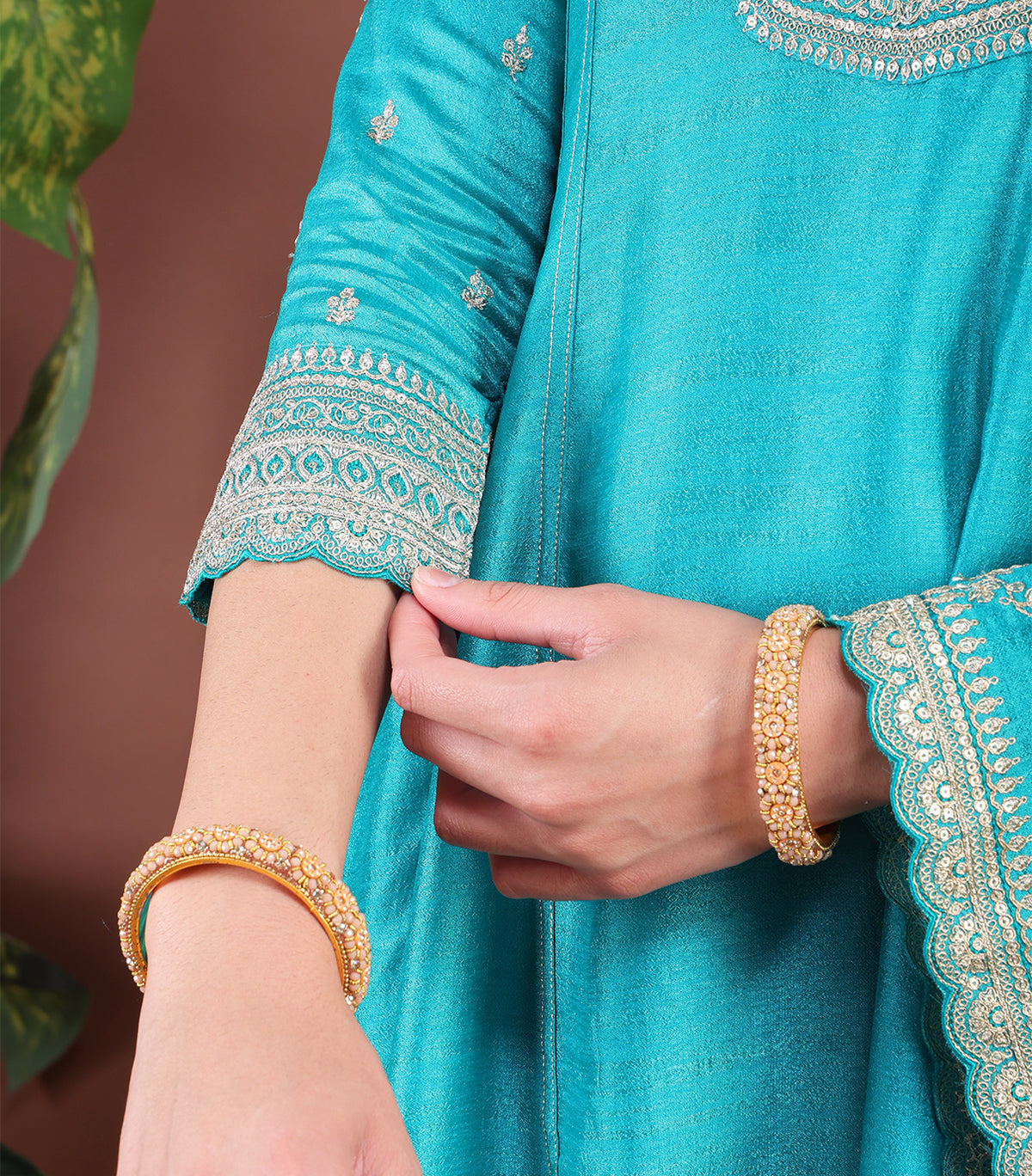 vibrant turquoise blue vichitra silk embroidered anarkali suit set