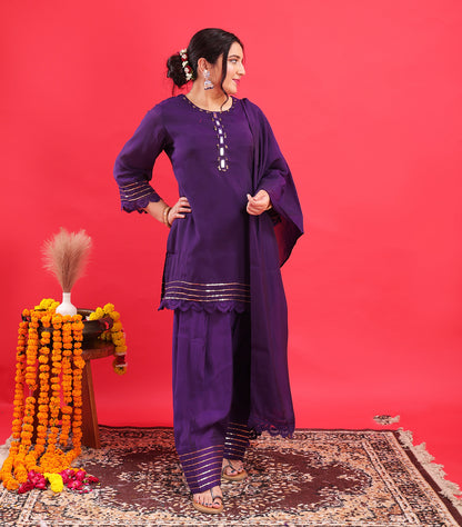 Royal Purple Cotton Silk Farshi Salwar Suit
