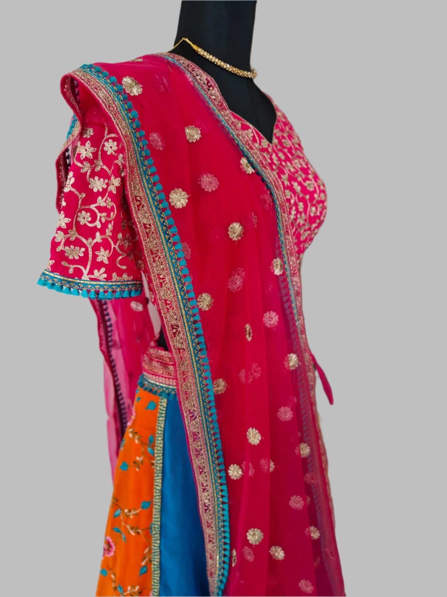 multicolor lehnga with magenta blouse and dupatta