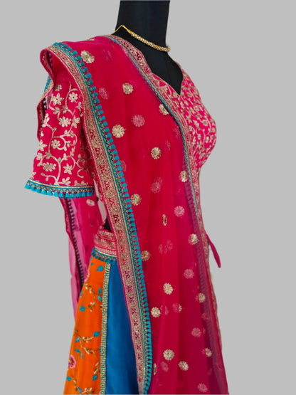 Multicolor Lehnga with Magenta Blouse and Dupatta