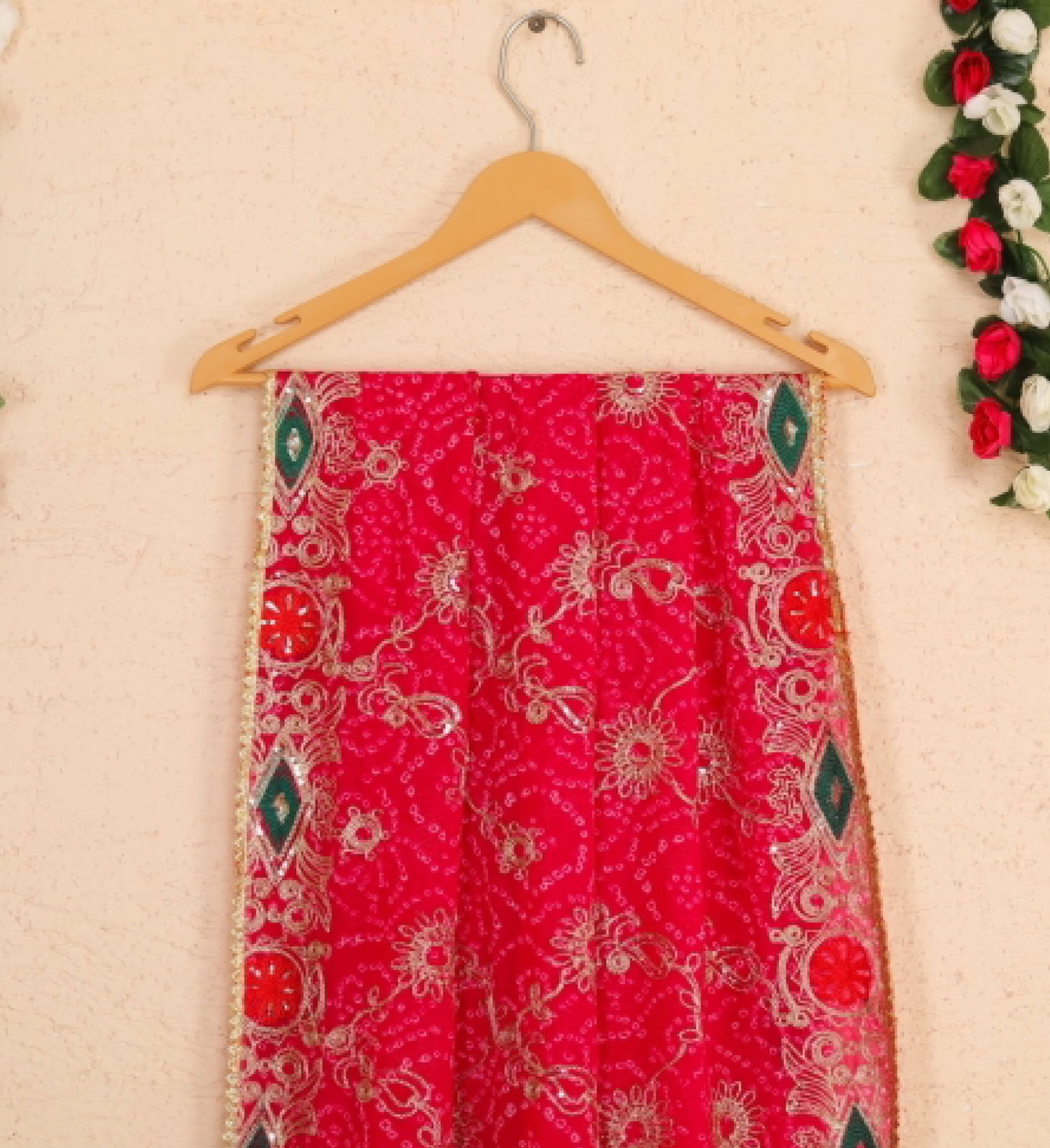 hot pink bhandej vintage embroidered georgette dupatta