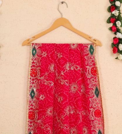 Hot Pink Bhandej Vintage Embroidered Georgette Dupatta