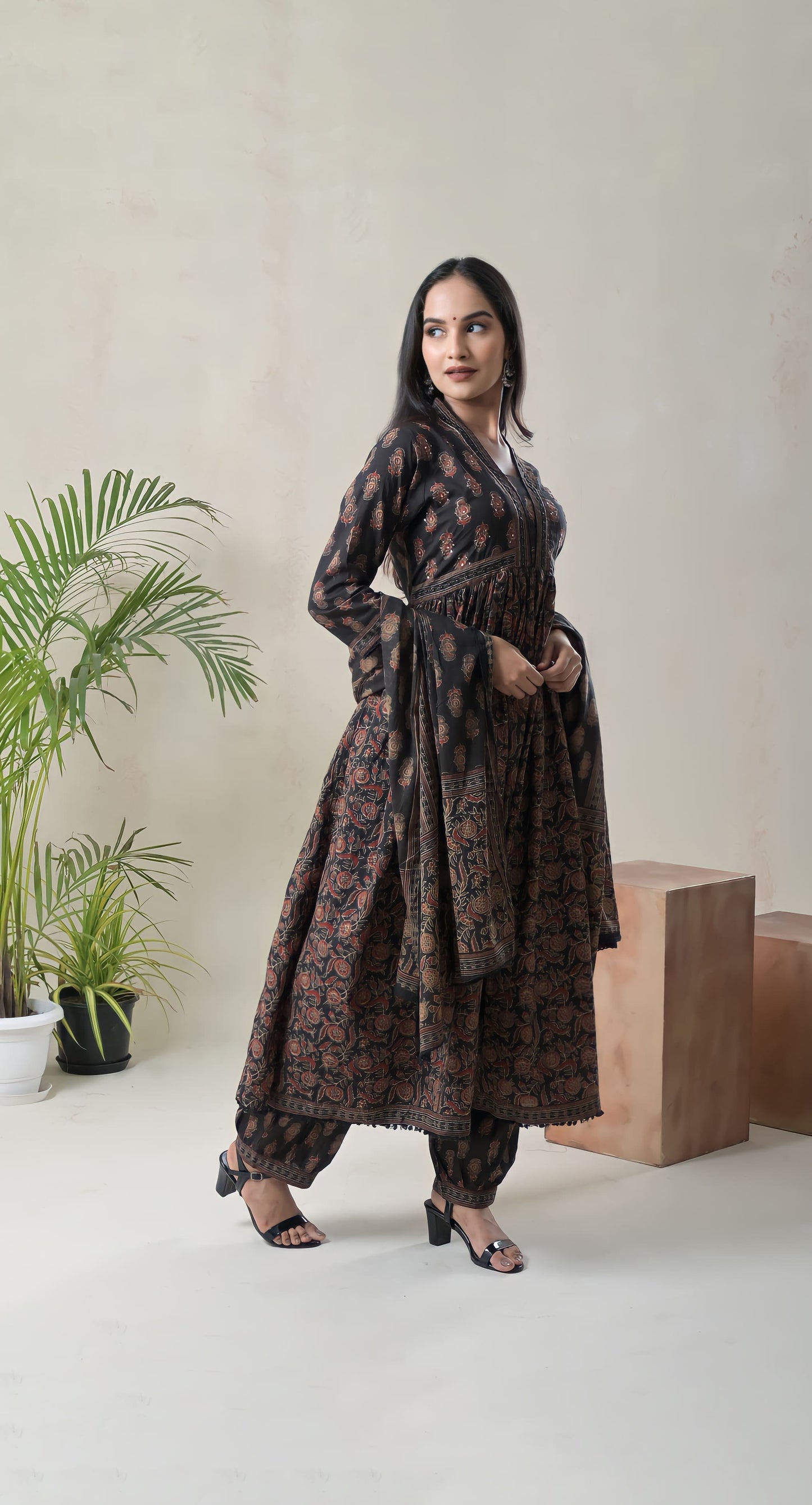 floral block prints pure cotton suit with afgaani pants