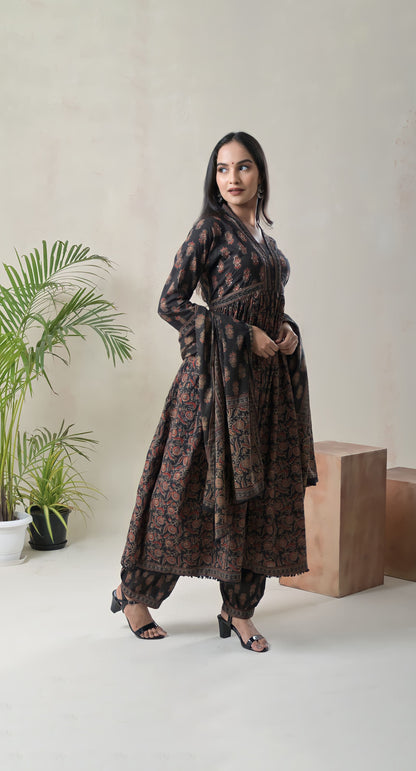 Floral Block prints pure cotton suit with Afgaani Pants