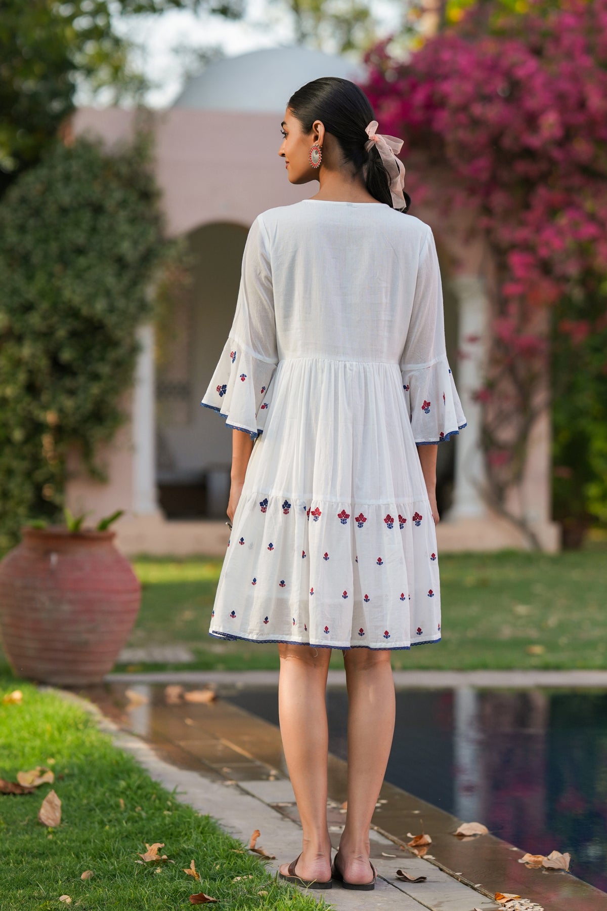 White Tiered Embroidered Pure Cotton Dress for Women – Elegant Boho Chic Style White / Pure Cotton / XL