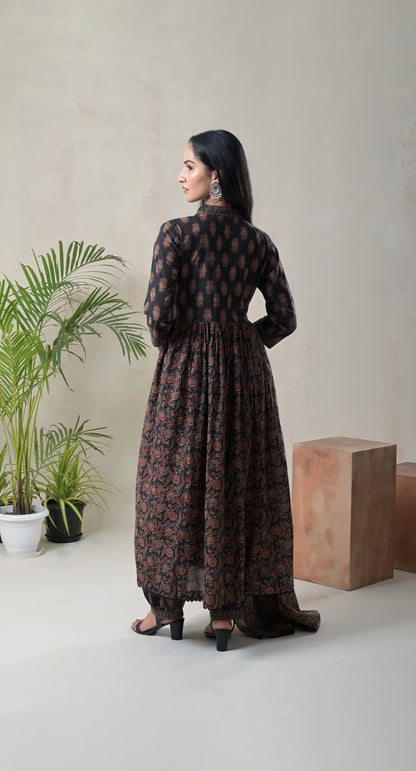 Floral Block prints pure cotton suit with Afgaani Pants