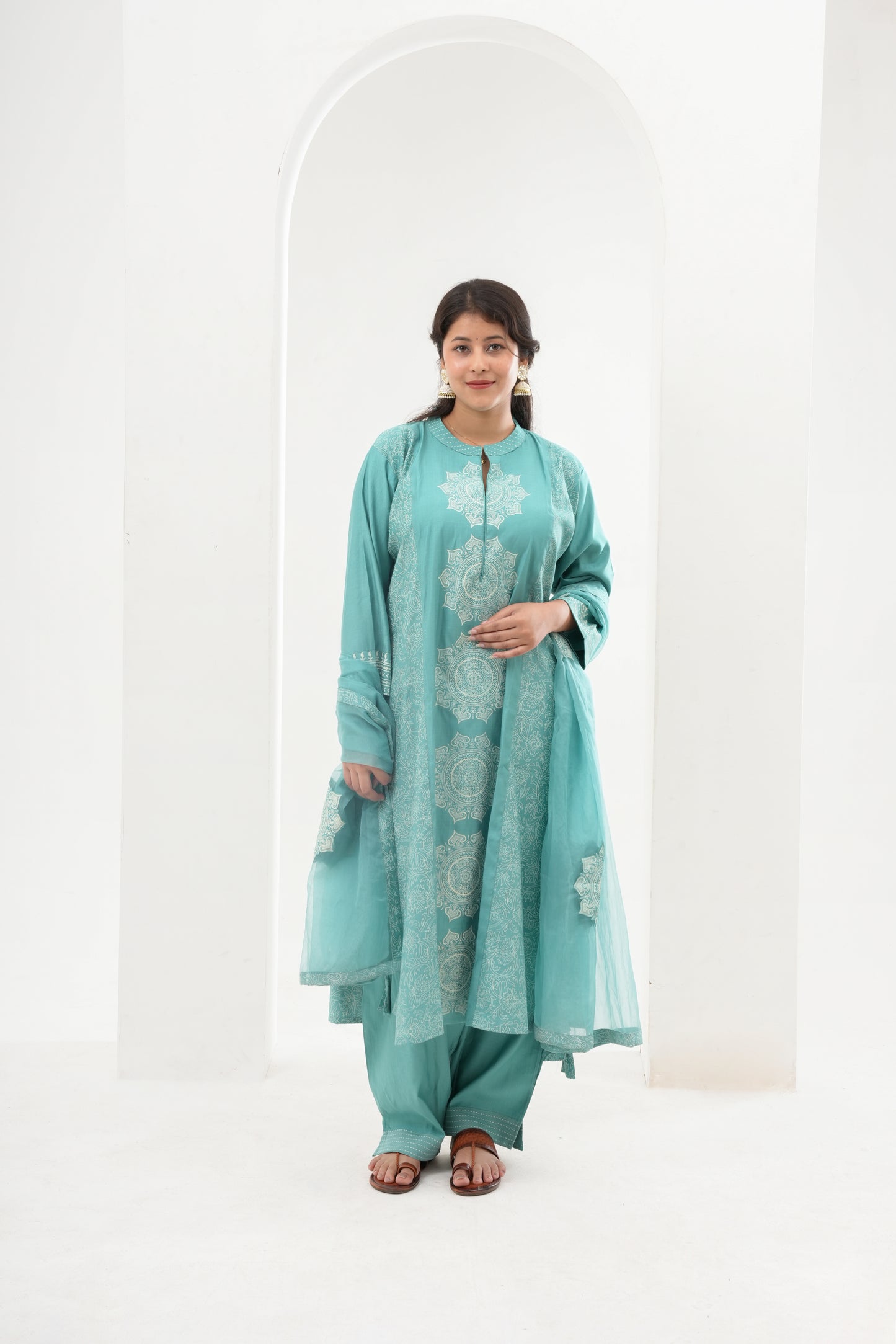 light blue chanderi suit set