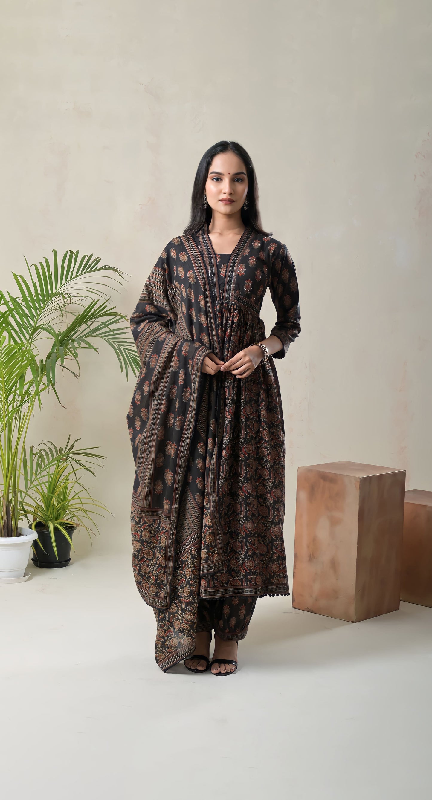 floral block prints pure cotton suit with afgaani pants