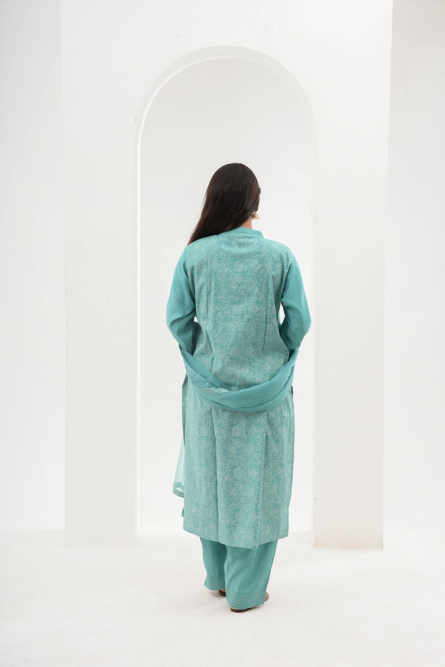 light blue chanderi suit set