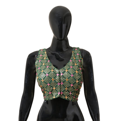 Green, Thread Embroidered & Sequined, Green Blouse