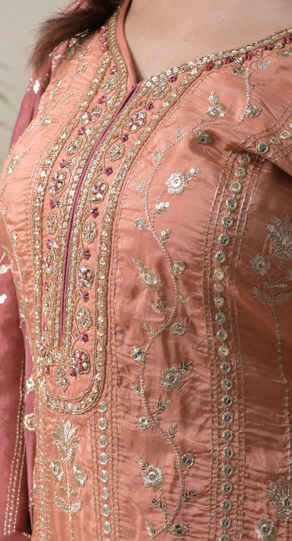 Rust, Aari Work, Silk Lehnga