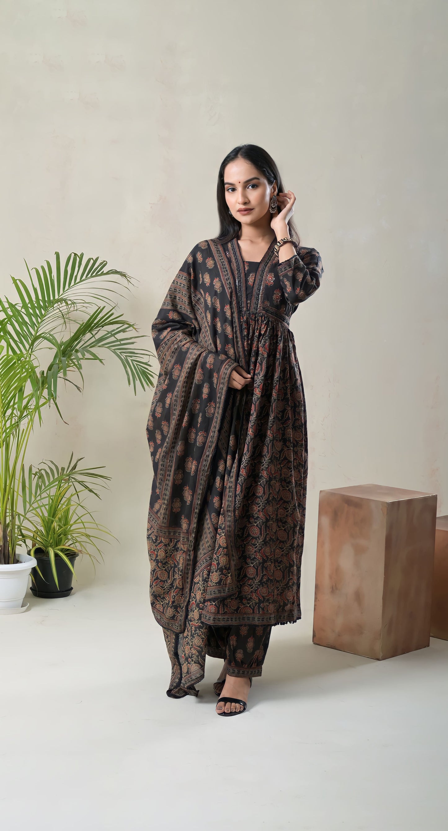 floral block prints pure cotton suit with afgaani pants