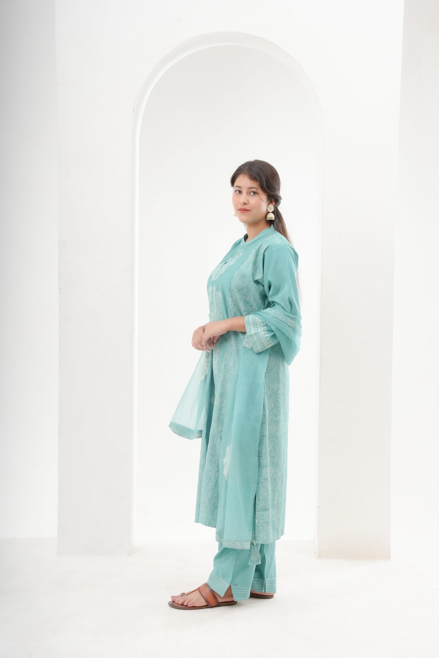 light blue chanderi suit set