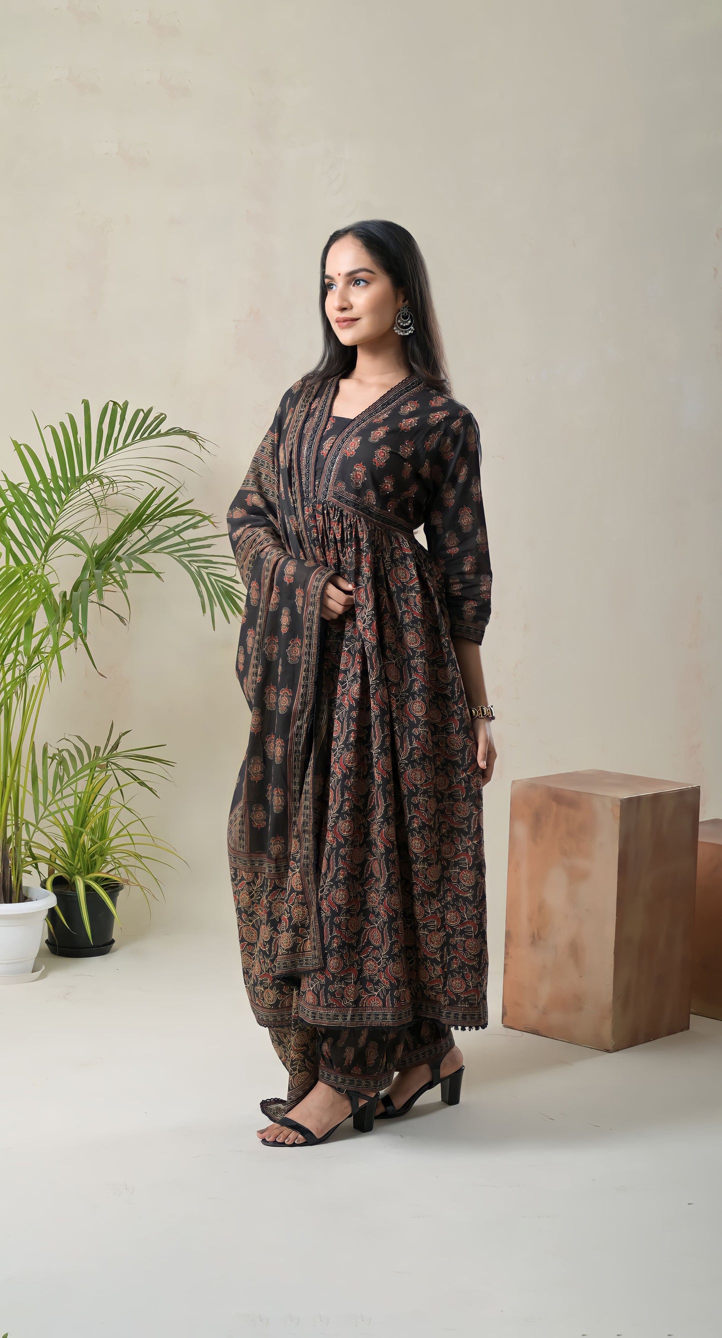 floral block prints pure cotton suit with afgaani pants