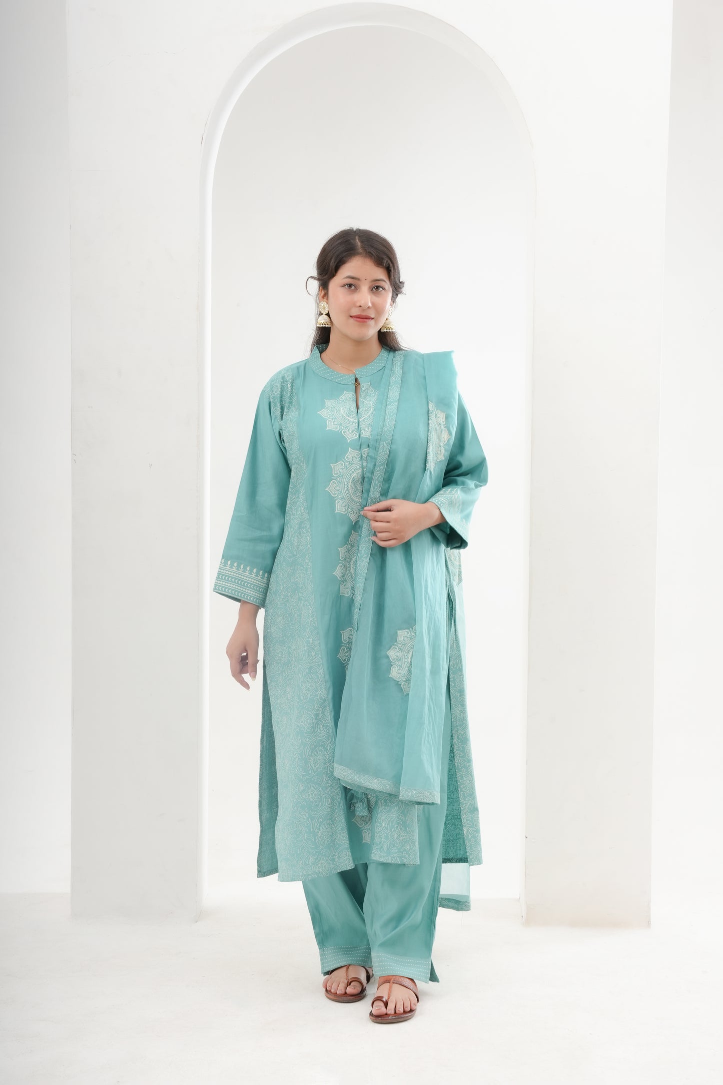 light blue chanderi suit set