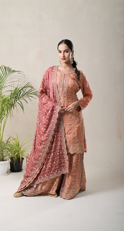 Rust, Aari Work, Silk Lehnga