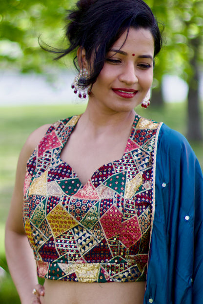 Teal Blue Skirt-top with Dupatta