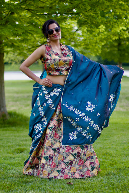 Teal Blue Skirt-top with Dupatta