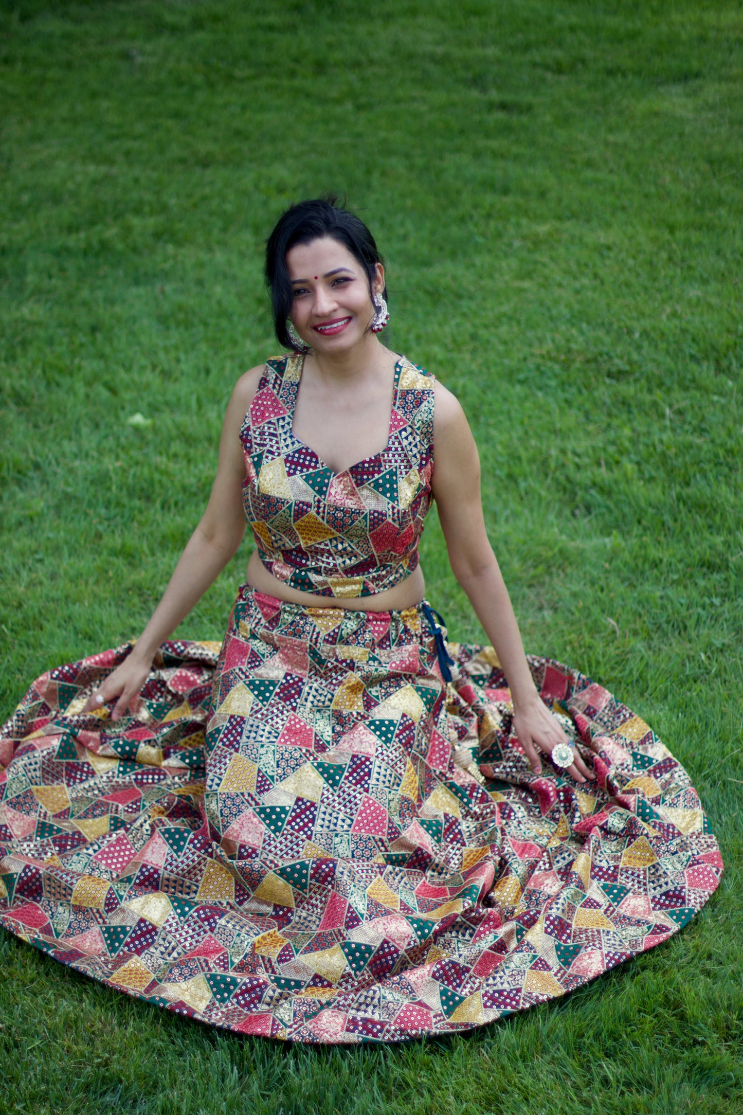 teal blue skirt-top with dupatta