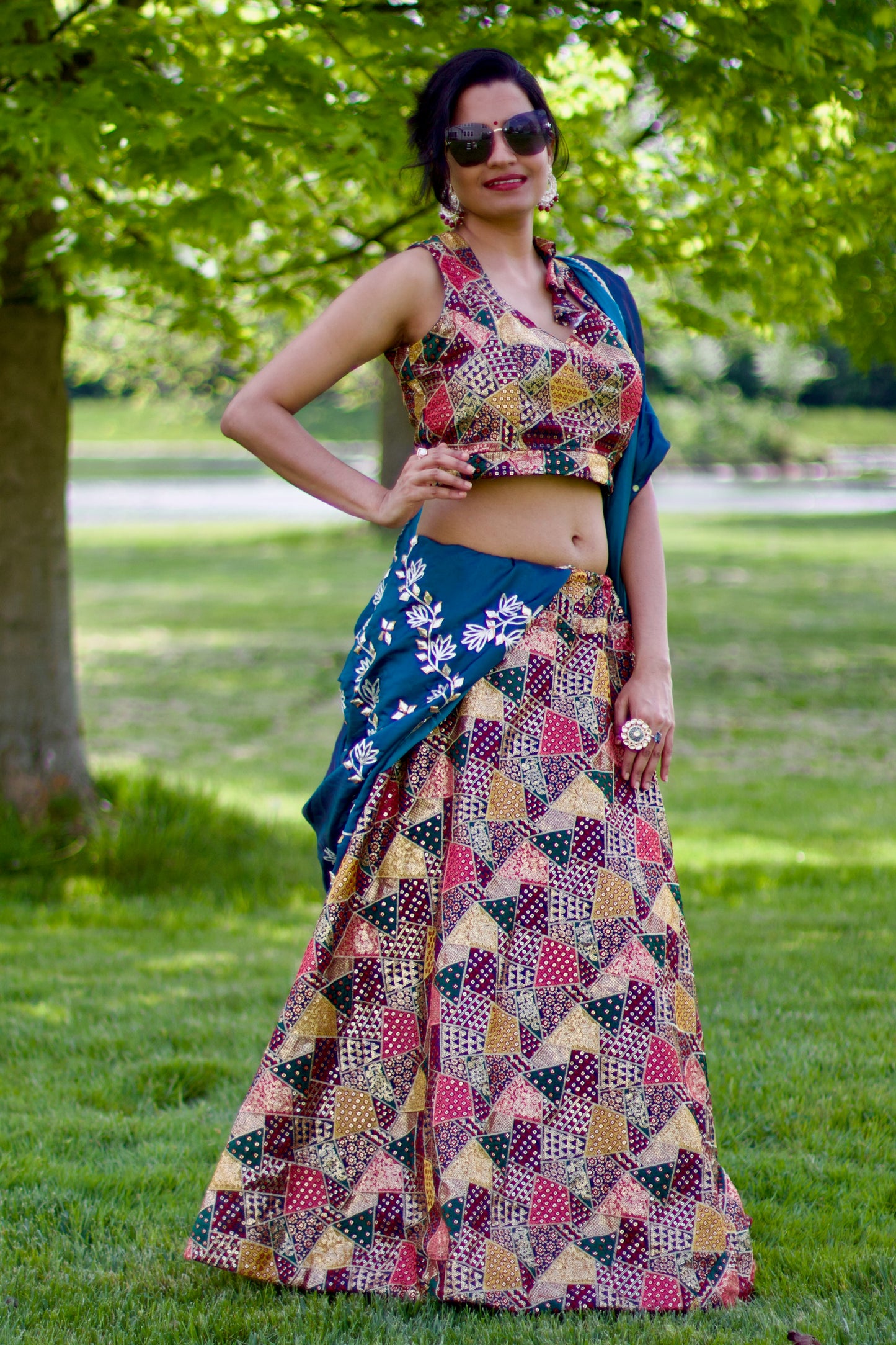 teal blue skirt-top with dupatta