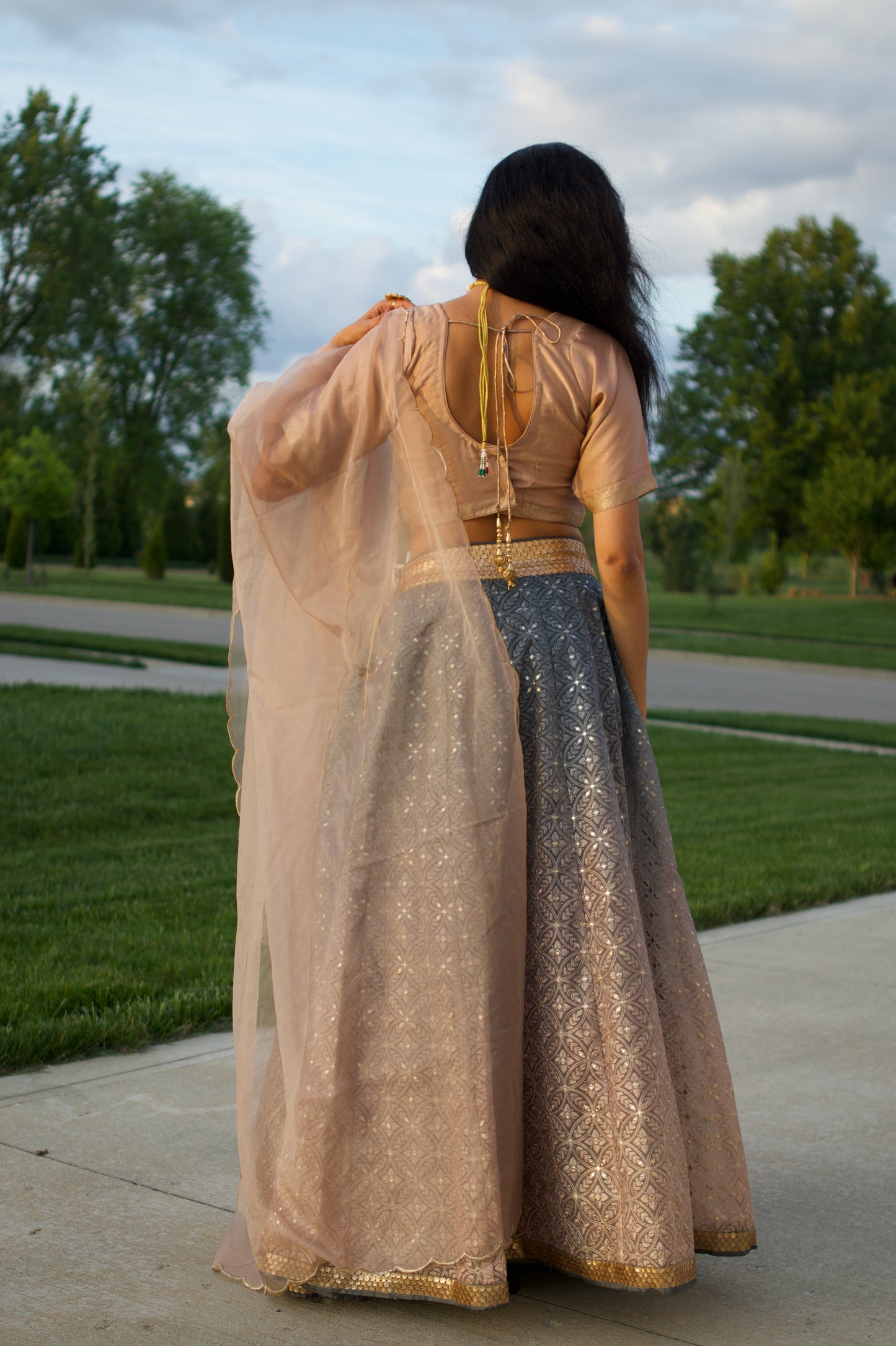 brown ombre organza lehnga set