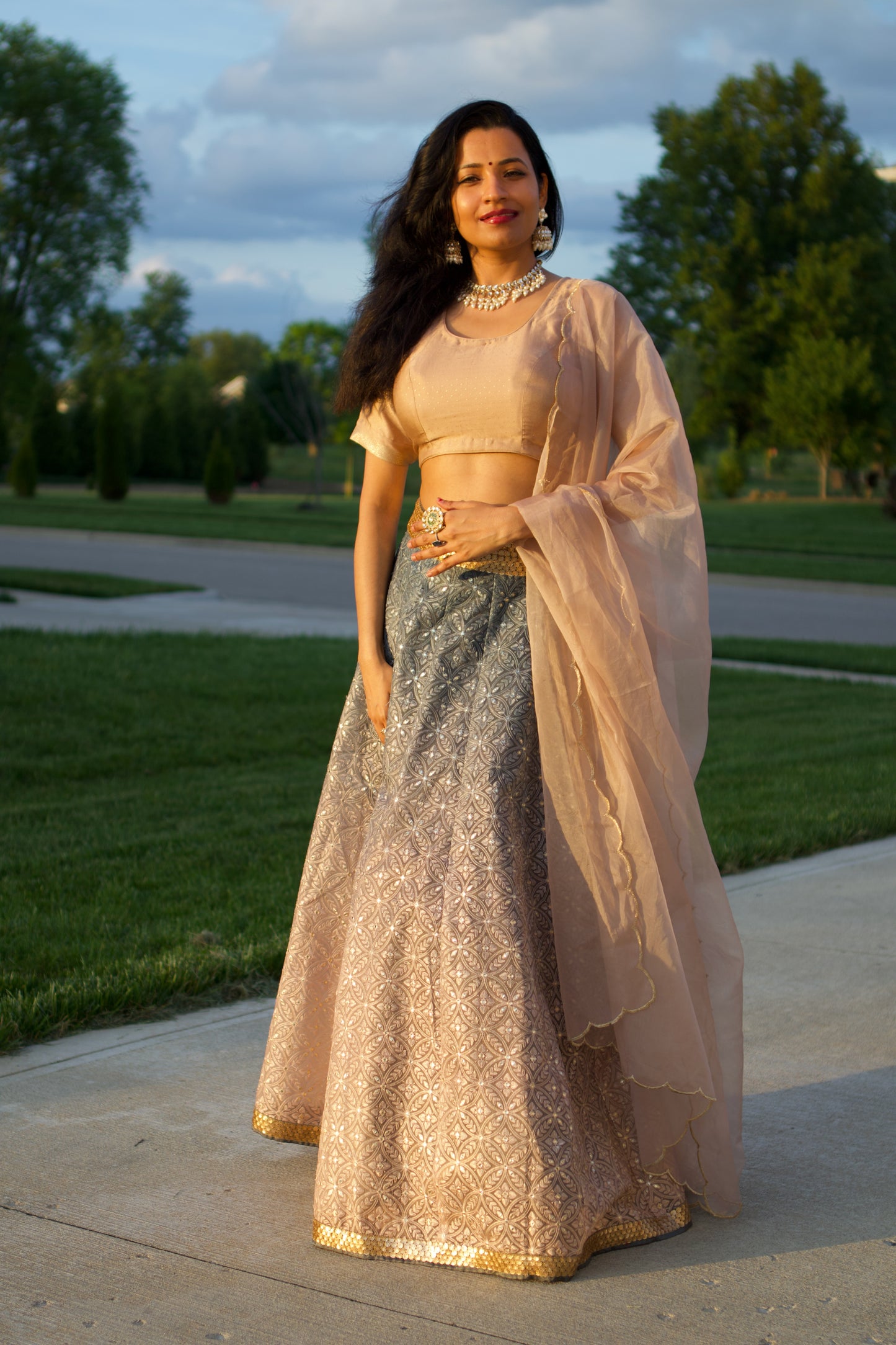 brown ombre organza lehnga set