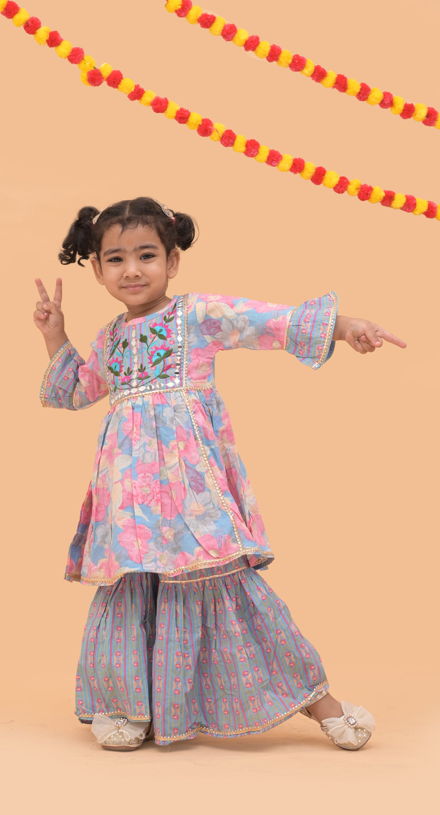 light blue&pink sharara kurti