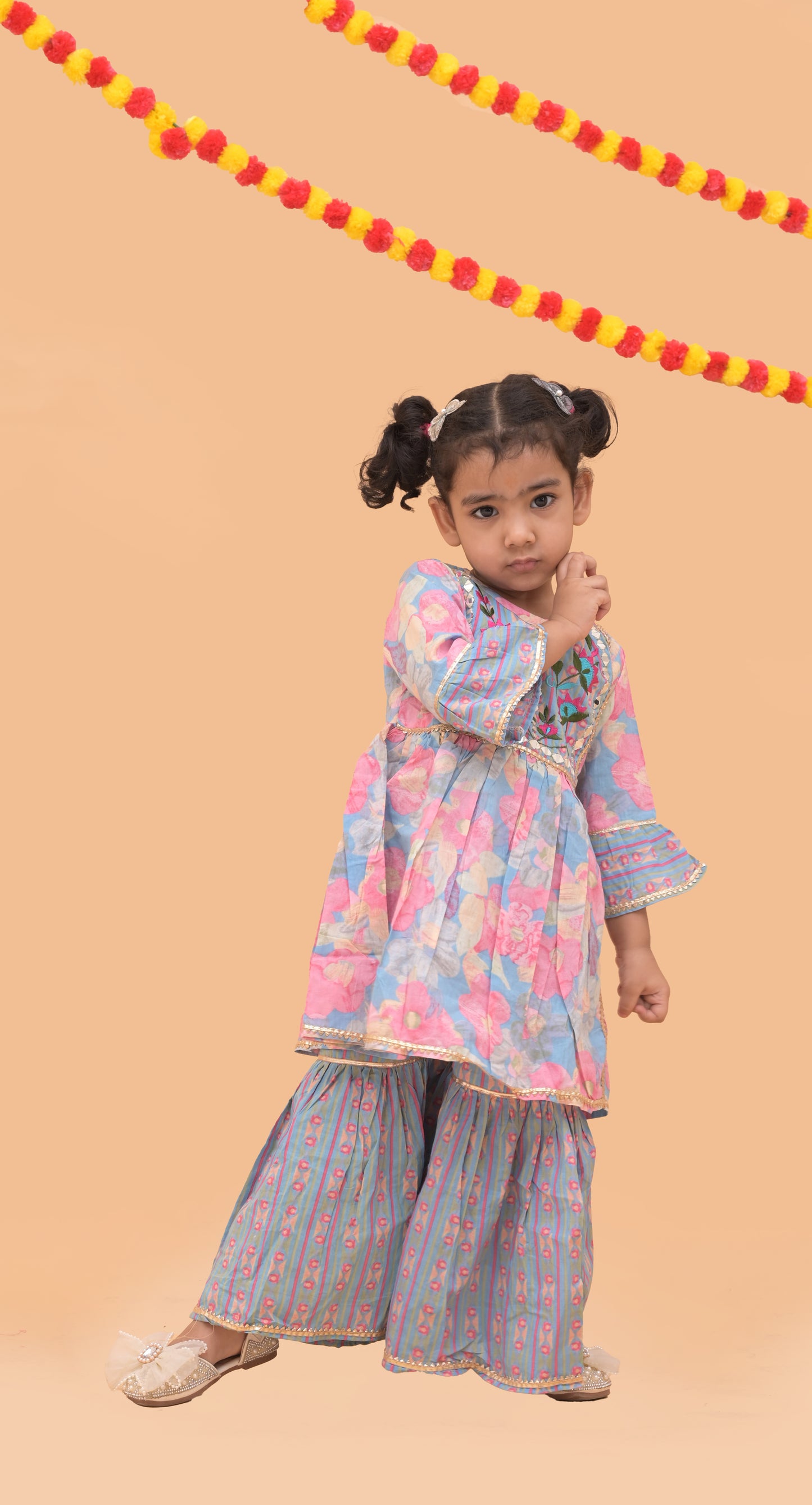 light blue&pink sharara kurti