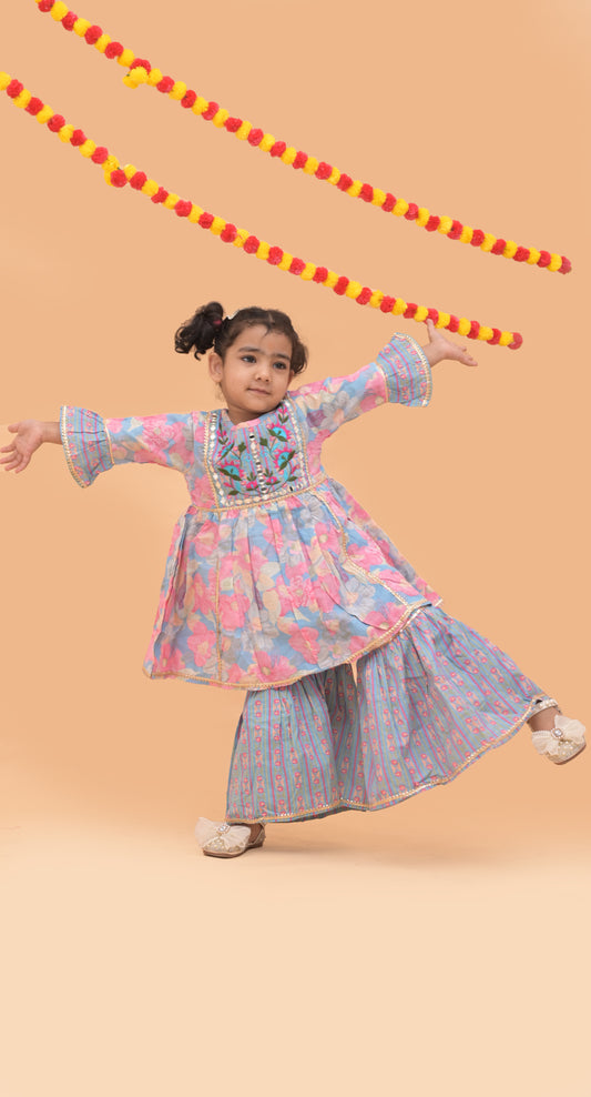 Light Blue&Pink Sharara Kurti