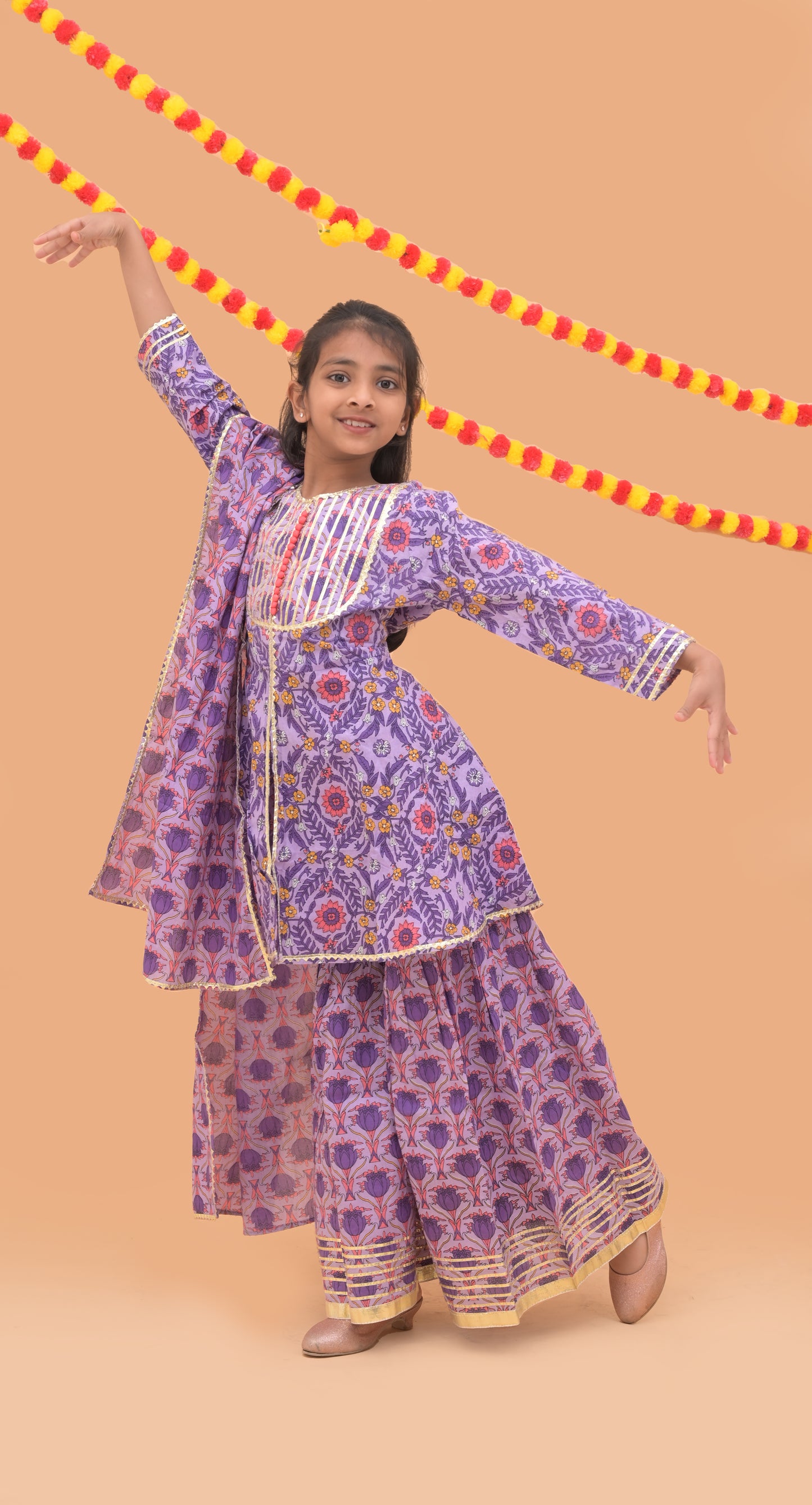 purple sharara suit with dupatta