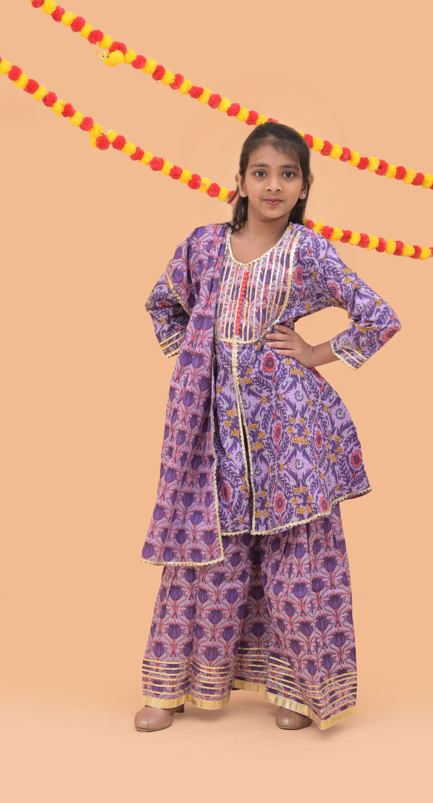 purple sharara suit with dupatta