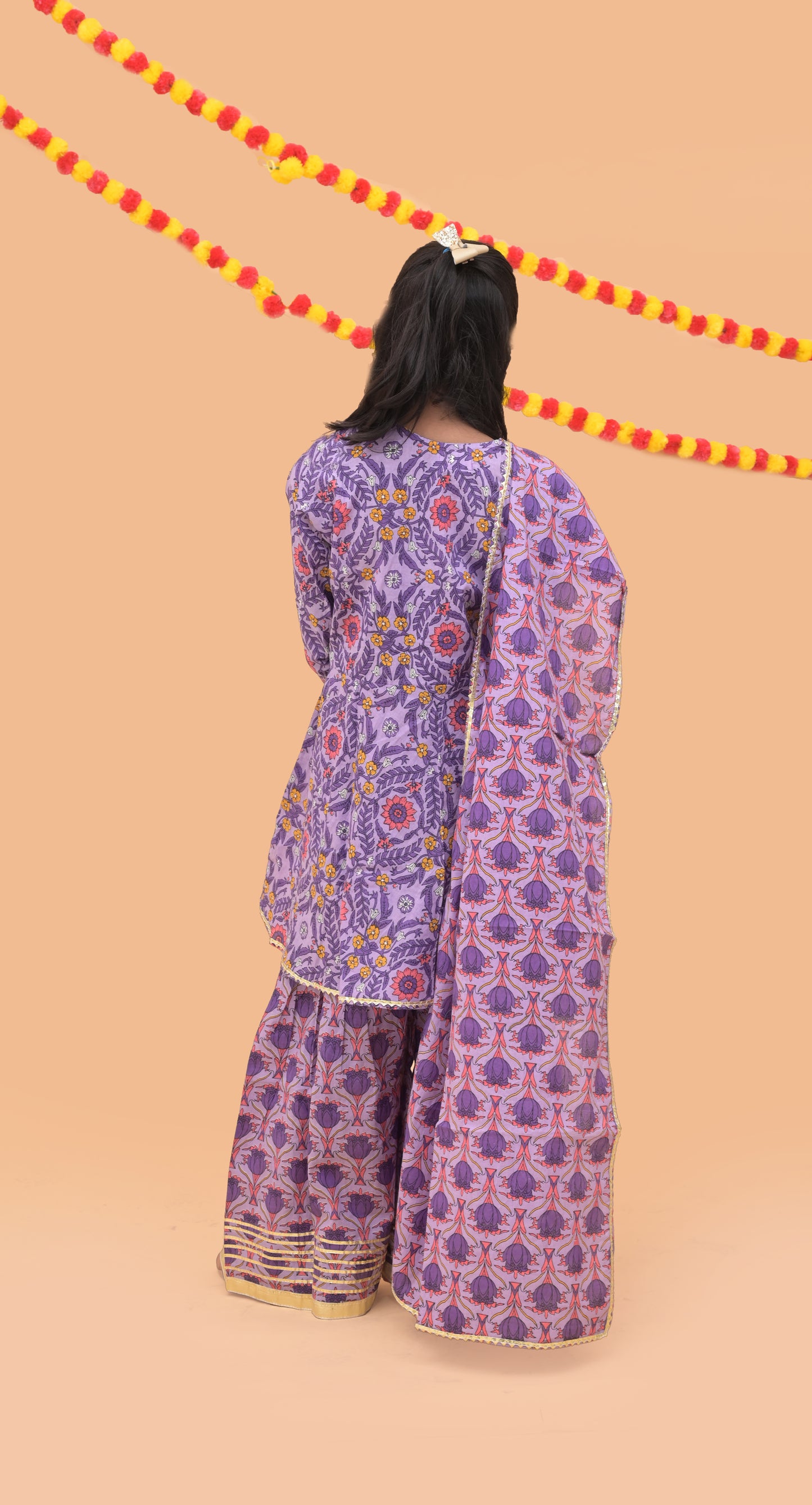 purple sharara suit with dupatta