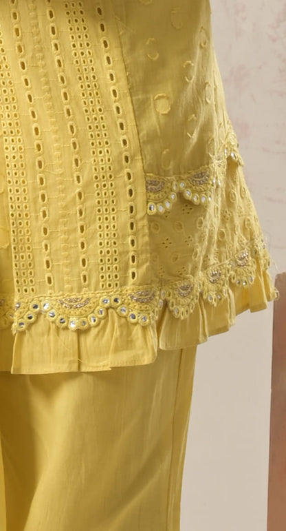 Sunflower Yellow, Thread Embroidery, Schiffli Work, Cotton Suit