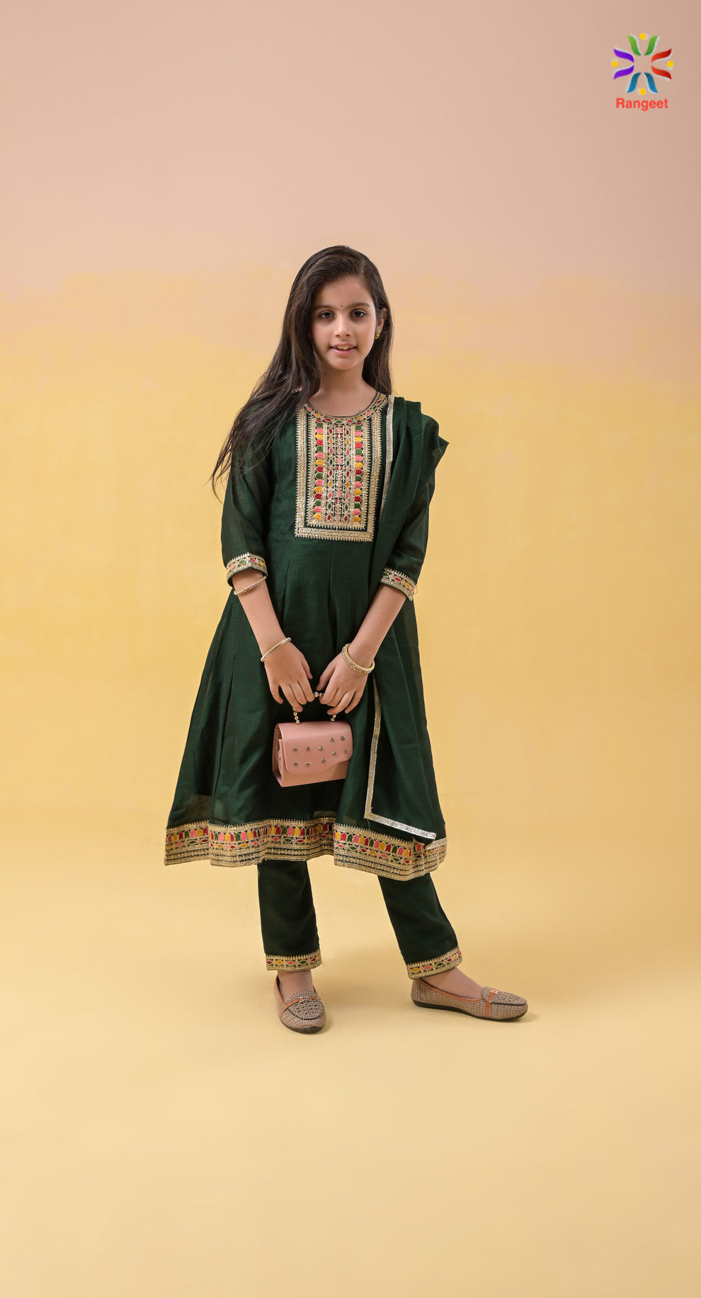 Bottle Green Multicolour Threads and Zari Embroidered Wedding and Festivals Wear Silk Anarkali Suit Set